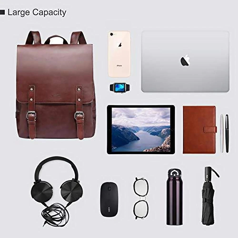 Zebella Vintage Faux Leather Backpack For Women Mens Vegan Leather Back Pack Travel Daypack College Bookbag-Coffee 5 Zebella Vintage Faux Leather Backpack For Women Mens Vegan Leather Back Pack Travel Daypack College Bookbag-Coffee - Image 5