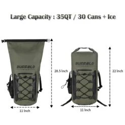 Buffalo Gear Portable Insulated Backpack Cooler Bag - Hands-Free And Collapsible, Waterproof And Soft-Sided Cooler Backpack For Hiking, Picnics,Camping, Fishing - Army Green,35 Liters,30 Can -Backpack Shop 61yFXPGca3L