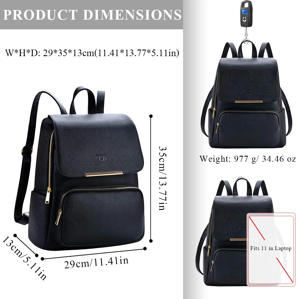 COOFIT Black Faux Leather Backpack For Women Schoolbag Casual Daypack 6 COOFIT Black Faux Leather Backpack For Women Schoolbag Casual Daypack - Image 6