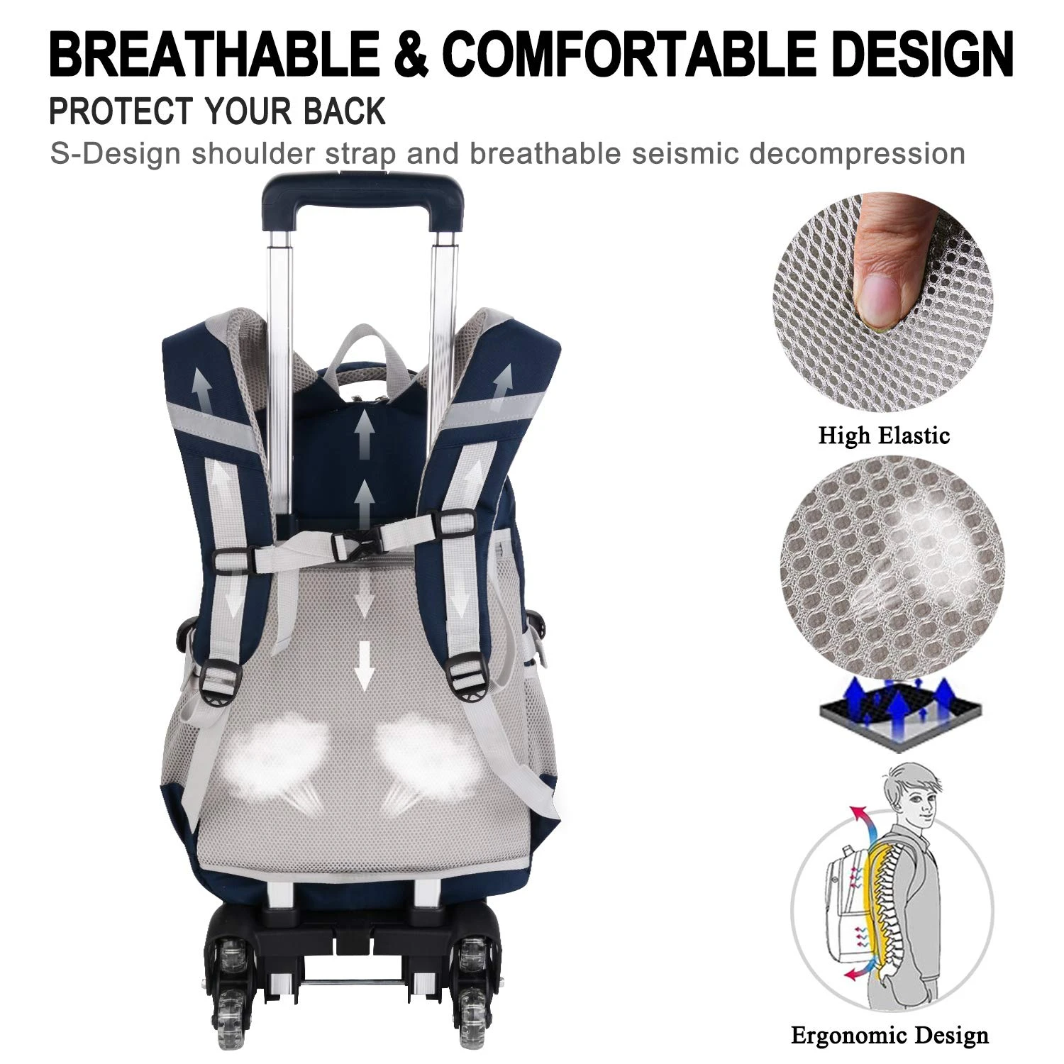 Rolling Backpack, Fanspack 2019 New Wheeled Backpack Trolley School Bags For Boys Backpack With 6 Wheels Kids Backpack 5 Rolling Backpack, Fanspack 2019 New Wheeled Backpack Trolley School Bags For Boys Backpack With 6 Wheels Kids Backpack - Image 5