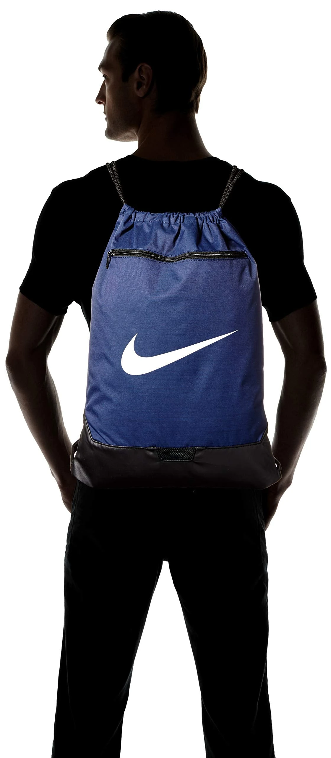 Nike Brasilia Training Gymsack, Drawstring Backpack With Zipper Pocket And Reinforced Bottom, Midnight Navy/Black/White 2 Nike Brasilia Training Gymsack, Drawstring Backpack With Zipper Pocket And Reinforced Bottom, Midnight Navy/Black/White - Image 2