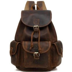 Kenox 16" Genuine Leather Laptop Backpack Vintage College School Bookbag (Brown)