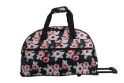 LUCAS Designer Carry On Luggage Collection - Lightweight Pattern 22 Inch Duffel Bag- Weekender Overnight Business Travel Suitcase With 2- Rolling Spinner Wheels (ROSE BOUQUET NAVY, 22in)