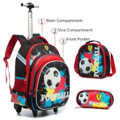 Meetbelify Girls Unicorn Rolling Backpacks Kids Backpack With Wheels For Girls School Bags With Lunch Box (Football) -Backpack Shop 713xSnd3PiL