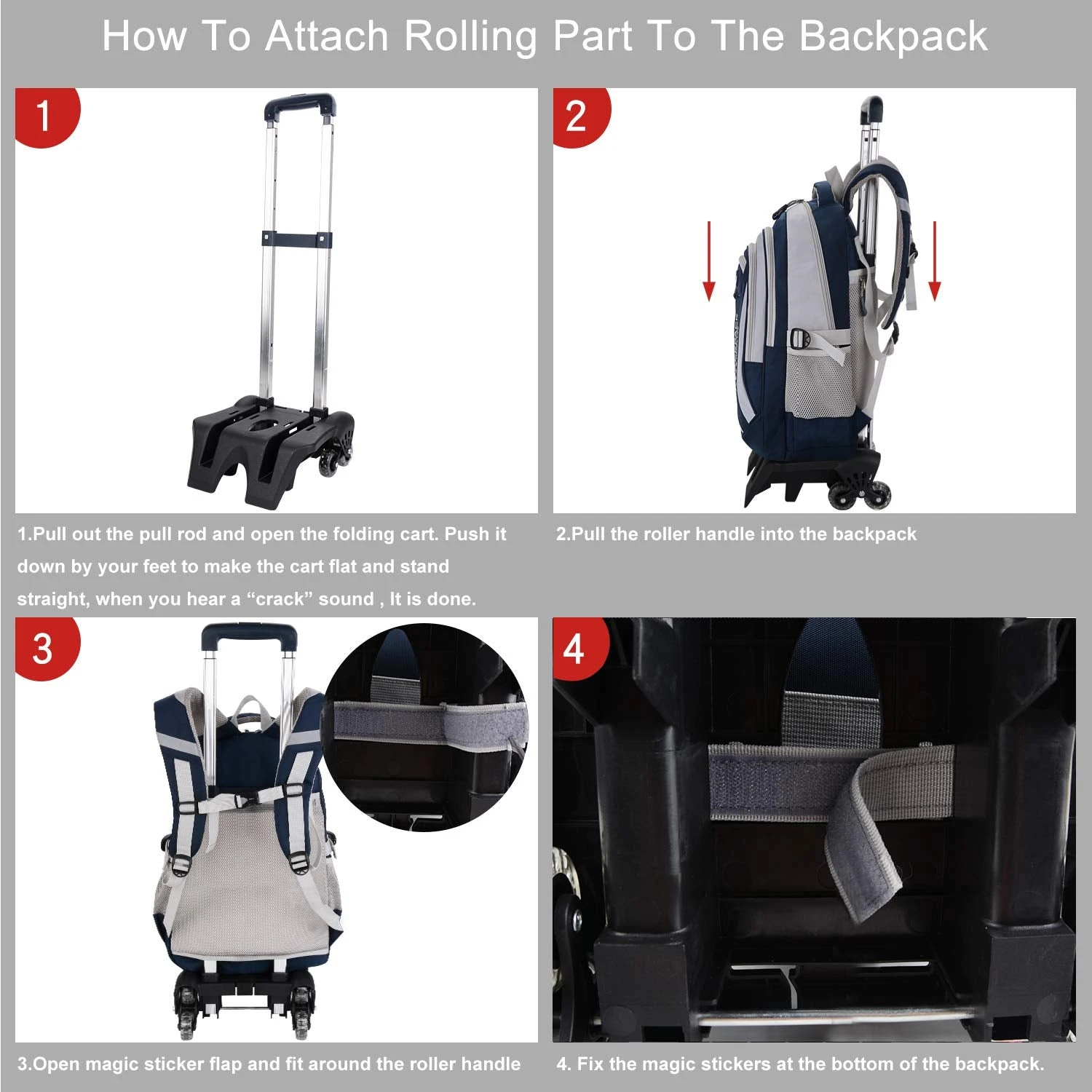 Rolling Backpack, Fanspack 2019 New Wheeled Backpack Trolley School Bags For Boys Backpack With 6 Wheels Kids Backpack 4 Rolling Backpack, Fanspack 2019 New Wheeled Backpack Trolley School Bags For Boys Backpack With 6 Wheels Kids Backpack - Image 4