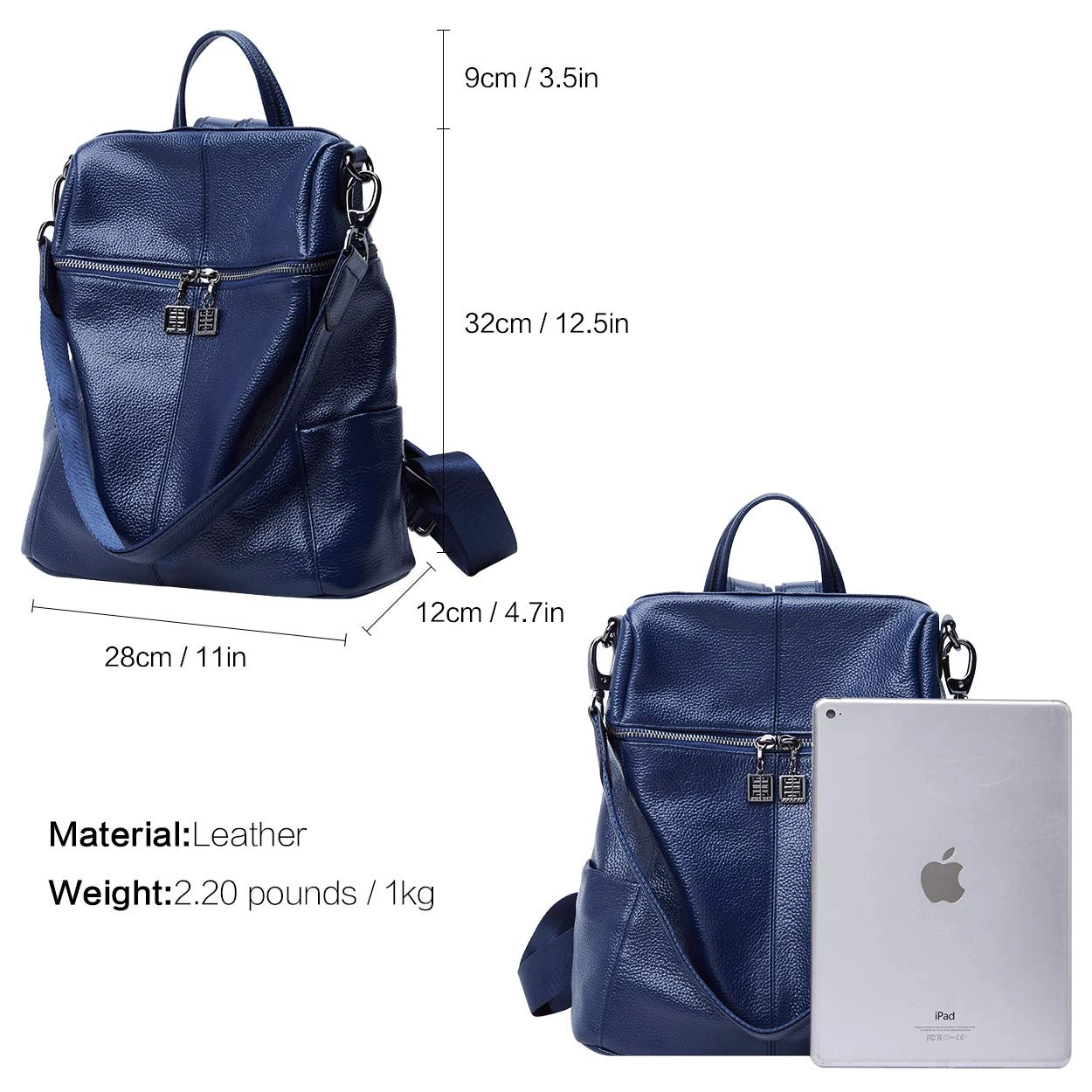 BOYATU Convertible Genuine Leather Backpack Purse For Women Fashion Travel Bag Blue-02 6 BOYATU Convertible Genuine Leather Backpack Purse For Women Fashion Travel Bag Blue-02 - Image 6