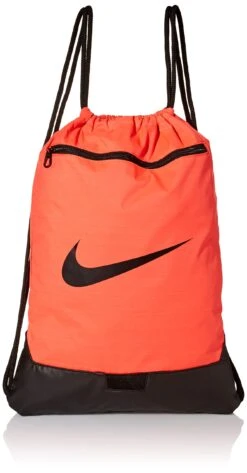 Nike Brasilia Training Gymsack, Drawstring Backpack With Zipper Pocket And Reinforced Bottom, Bright Crimson/Bright Crimson