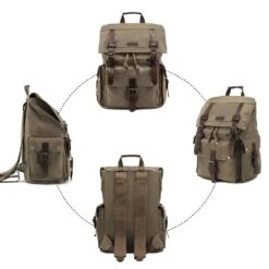 Kattee Men's Canvas Leather Hiking Travel Backpack Rucksack School Bag Army Green -Backpack Shop 71F7IwL5zkL