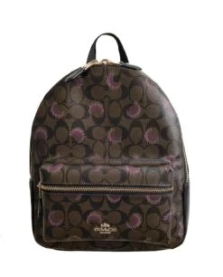 Coach Pebbled Leather Medium Charlie Backpack Tote (Brown Purple Multi)