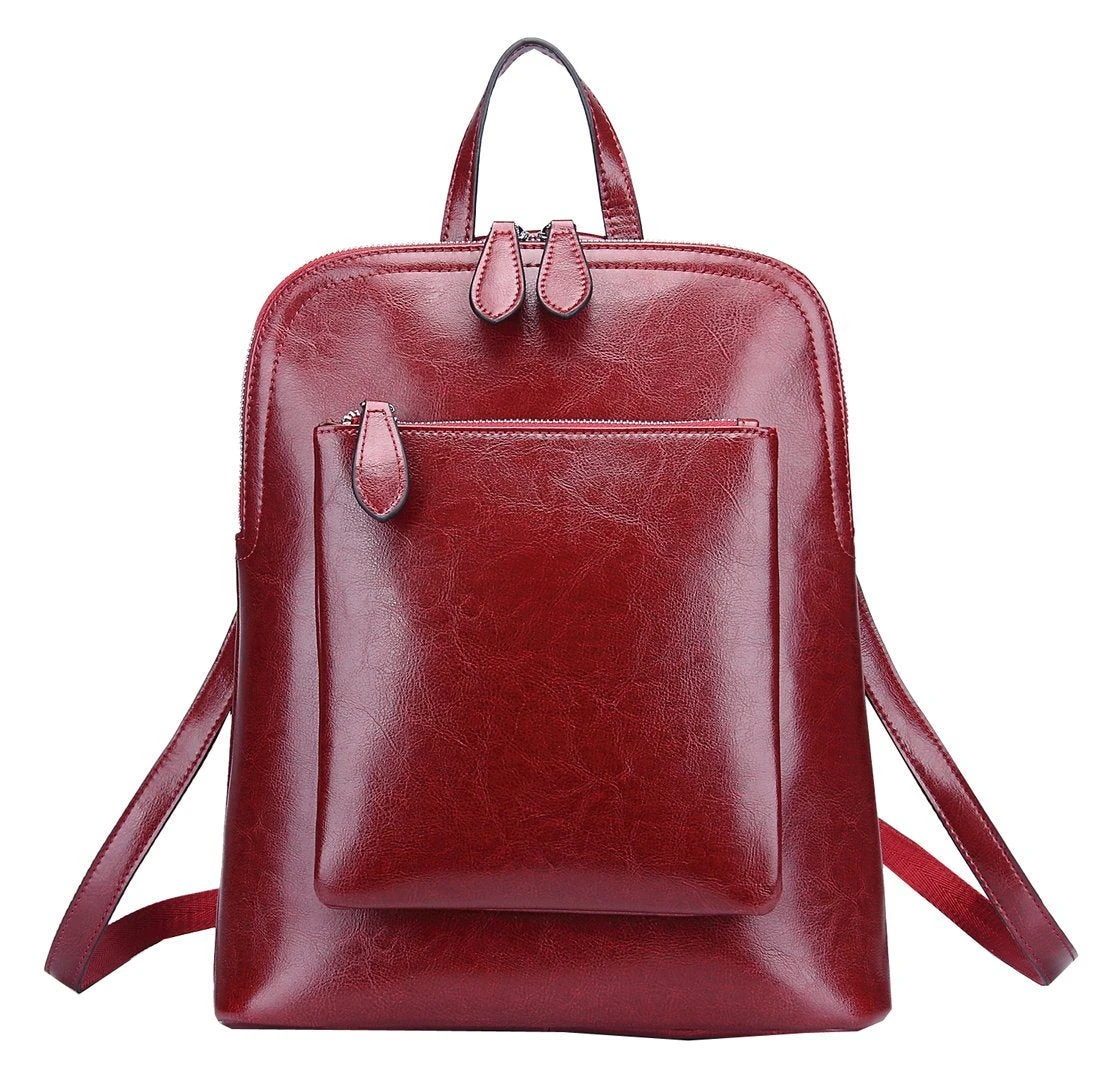 Heshe Women's Vintage Leather Backpack Casual Daypack For Ladies And Girls (Wine-R) 6 Heshe Women's Vintage Leather Backpack Casual Daypack For Ladies And Girls (Wine-R) - Image 6