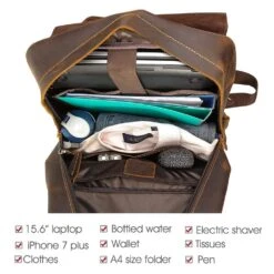 Tiding 15.6 Inch Vintage Men's Crazy Horse Cowhide Real Leather Laptop Backpack Large Capacity Travel Bag Bookbag With YKK Zipper -Backpack Shop 71GXFZ51wKL