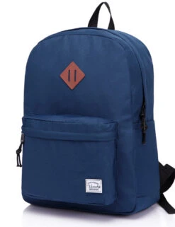 Lightweight Backpack For School, VASCHY Classic Basic Water Resistant Casual Daypack For Travel With Bottle Side Pockets (Navy)