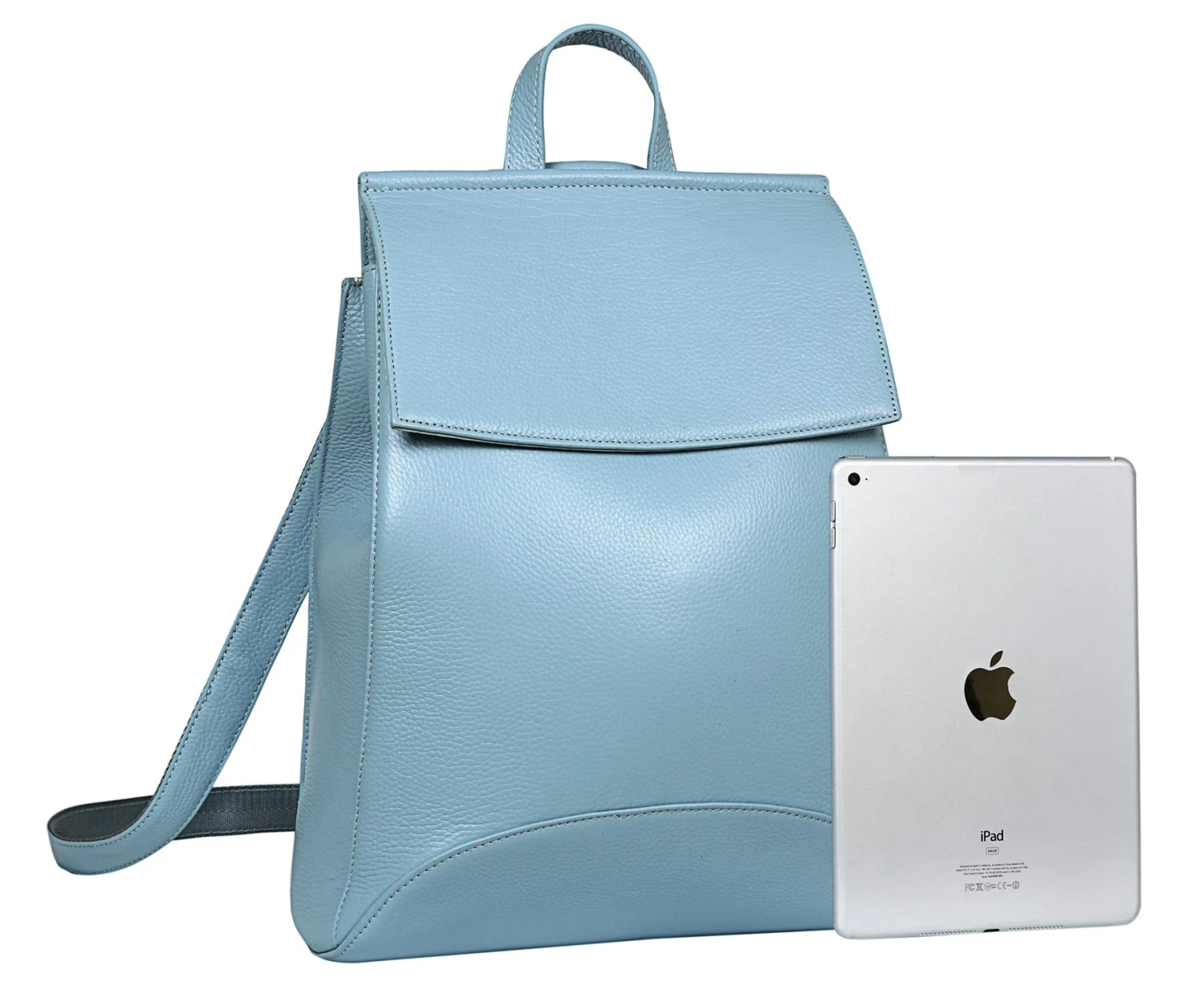 Heshe Womens Leather Backpack Casual Style Flap Backpacks Daypack For Ladies (Light Blue) 6 Heshe Womens Leather Backpack Casual Style Flap Backpacks Daypack For Ladies (Light Blue) - Image 6