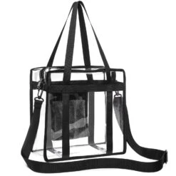 ISPECLE Clear Bag, Clear Tote Bag NFL Stadium Approved For Concert, Sport Football Games, Works, Shoulder Strap For Women Men 12 X 12 X 6 Inch Black