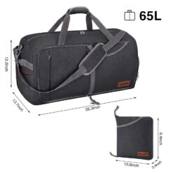 Canway 65L Travel Duffel Bag, Foldable Weekender Bag With Shoes Compartment For Men Women Water-proof & Tear Resistant (Panther Black, 65L) -Backpack Shop 71I3YZqkNCL