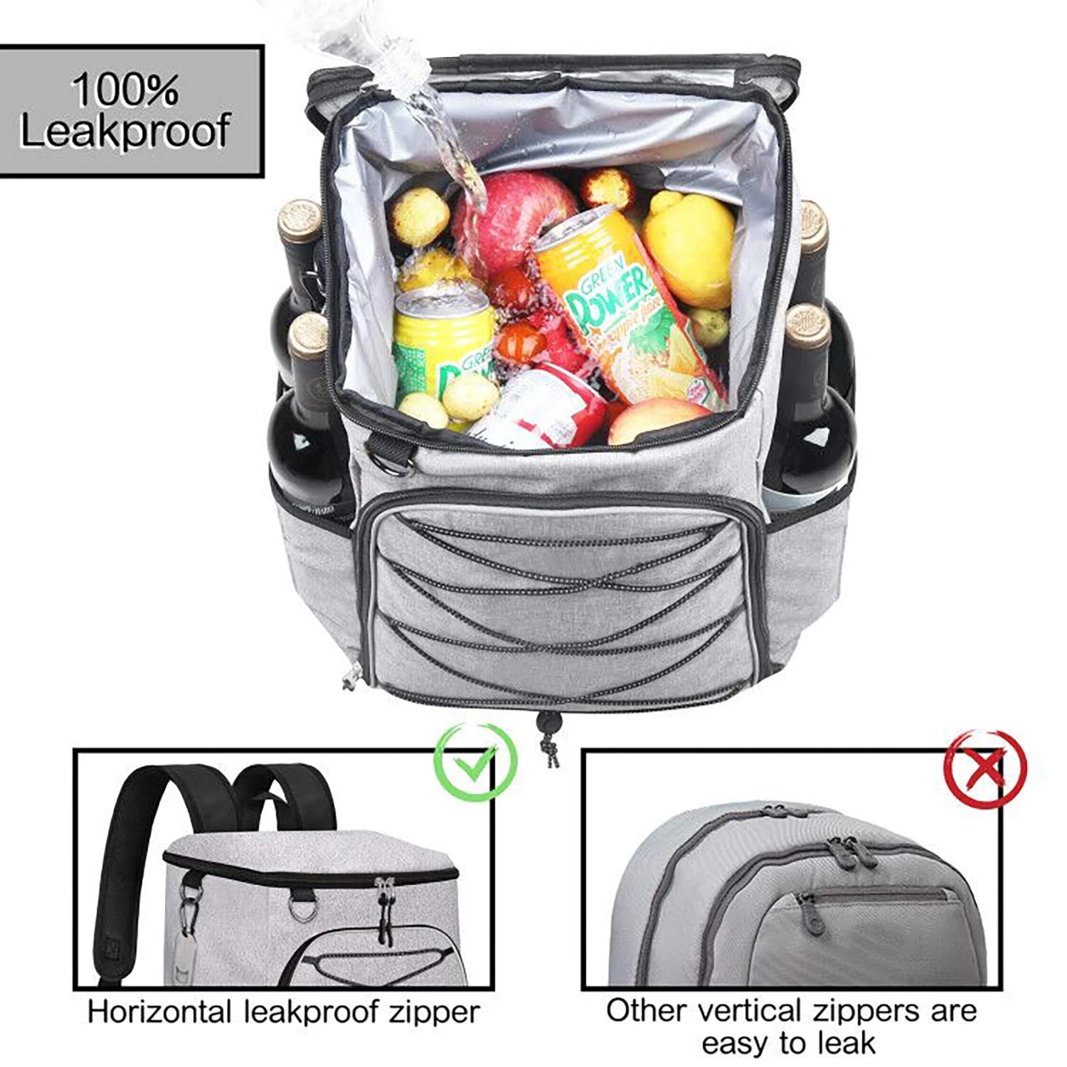 SEEHONOR Insulated Cooler Backpack Leakproof Soft Cooler Bag Lightweight Backpack Cooler 25 Cans Grey 6 SEEHONOR Insulated Cooler Backpack Leakproof Soft Cooler Bag Lightweight Backpack Cooler 25 Cans Grey - Image 6