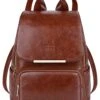 COOFIT PU Leather Backpack School Backpack Casual Daypack With Pouch For Women Brown