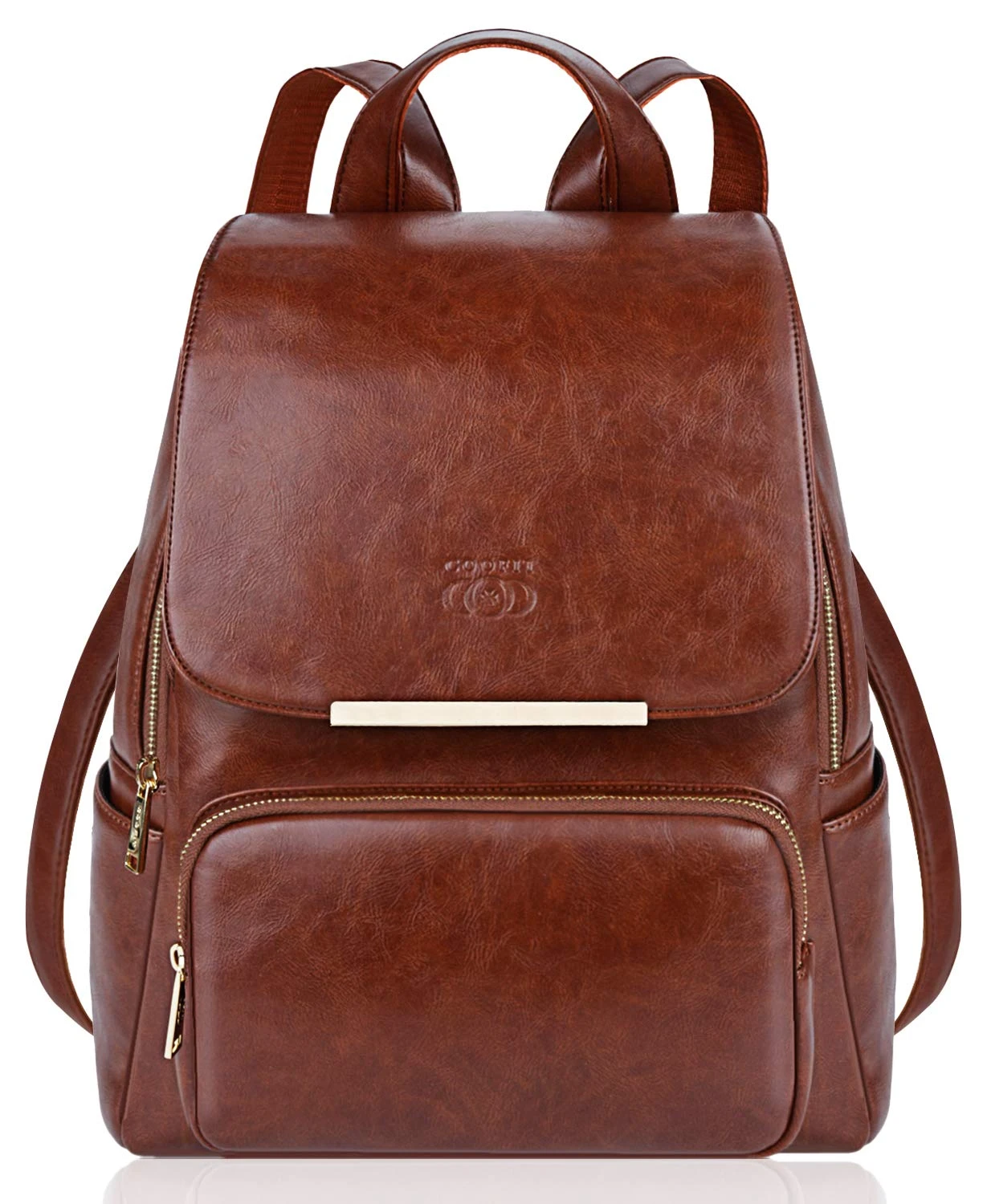 COOFIT PU Leather Backpack School Backpack Casual Daypack With Pouch For Women Brown 1 COOFIT PU Leather Backpack School Backpack Casual Daypack With Pouch For Women Brown