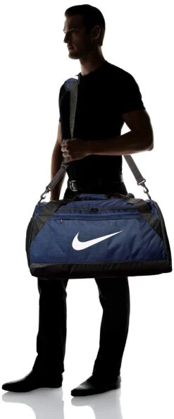 Nike Brasilia Training Duffel Bag, Versatile Bag With Padded Strap And Mesh Exterior Pocket, Medium, Midnight Navy/Black/White -Backpack Shop 71JeTkY3ZVL