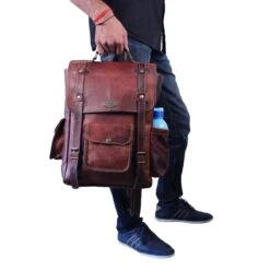 Handmade 16 Inch Brown Leather Backpack For Men Vintage Easy Open Push Lock Genuine Leather Backpack For Women | Leather Laptop Backpack For Men And Women With Padded Laptop Compartment By HULSH -Backpack Shop 71KWNOcpy 2BL