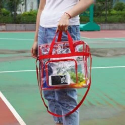 Magicbags Clear Tote Bag Stadium Approved,Adjustable Shoulder Strap And Zippered Top,Stadium Security Travel & Gym Clear Bag, Perfect For Work, School, Sports Games And Concerts-12" X12" X6"(Red) -Backpack Shop 71MCK Ri28L