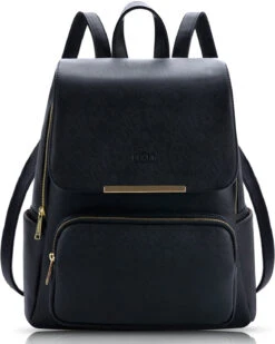COOFIT Black Faux Leather Backpack For Women Schoolbag Casual Daypack