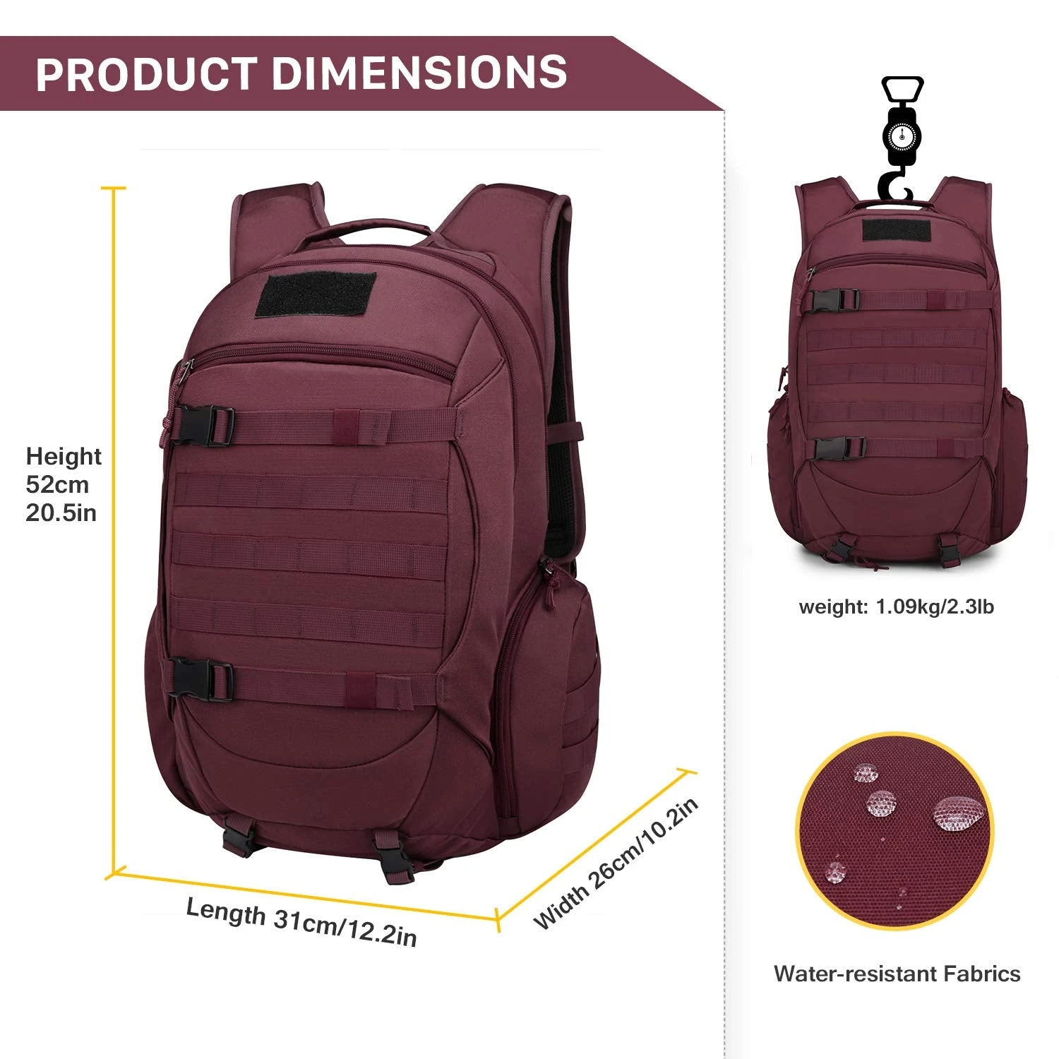 Mardingtop 35L Tactical Backpacks Molle Hiking Daypacks For Camping Hiking Military Traveling Purplish-35L 6 Mardingtop 35L Tactical Backpacks Molle Hiking Daypacks For Camping Hiking Military Traveling Purplish-35L - Image 6