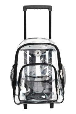 Rolling Clear Backpack Heavy Duty Bookbag Quality See Through Workbag Travel Daypack Transparent School Book Bags With Wheels Black