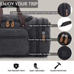 Plambag Canvas Duffle Bag For Travel, 50L Duffel Overnight Weekend Bag(Dark Gray) -Backpack Shop 71NVY6nOYdL