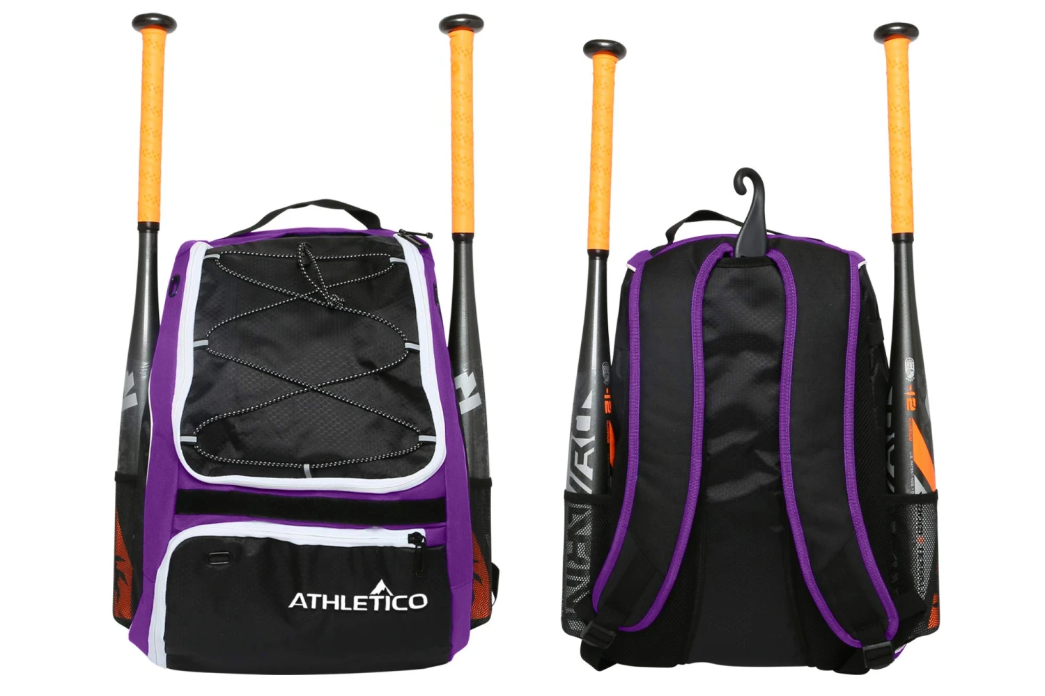 Athletico Baseball Bat Bag - Backpack For Baseball, T-Ball & Softball Equipment & Gear For Youth And Adults | Holds Bat, Helmet, Glove, Shoes |Shoe Compartment & Fence Hook (Purple) 5 Athletico Baseball Bat Bag - Backpack For Baseball, T-Ball & Softball Equipment & Gear For Youth And Adults | Holds Bat, Helmet, Glove, Shoes |Shoe Compartment & Fence Hook (Purple) - Image 5