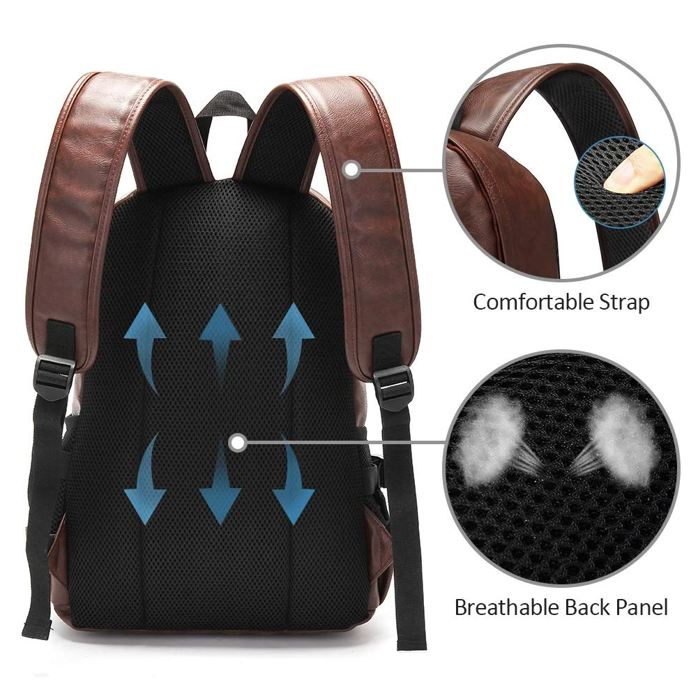 Vintage Backpack Leather Laptop Bookbag For Women Men, LXY Vegan Backpack Brown Faux Leather Bookbag School College Campus Backpack Travel Daypack 7 Vintage Backpack Leather Laptop Bookbag For Women Men, LXY Vegan Backpack Brown Faux Leather Bookbag School College Campus Backpack Travel Daypack - Image 7