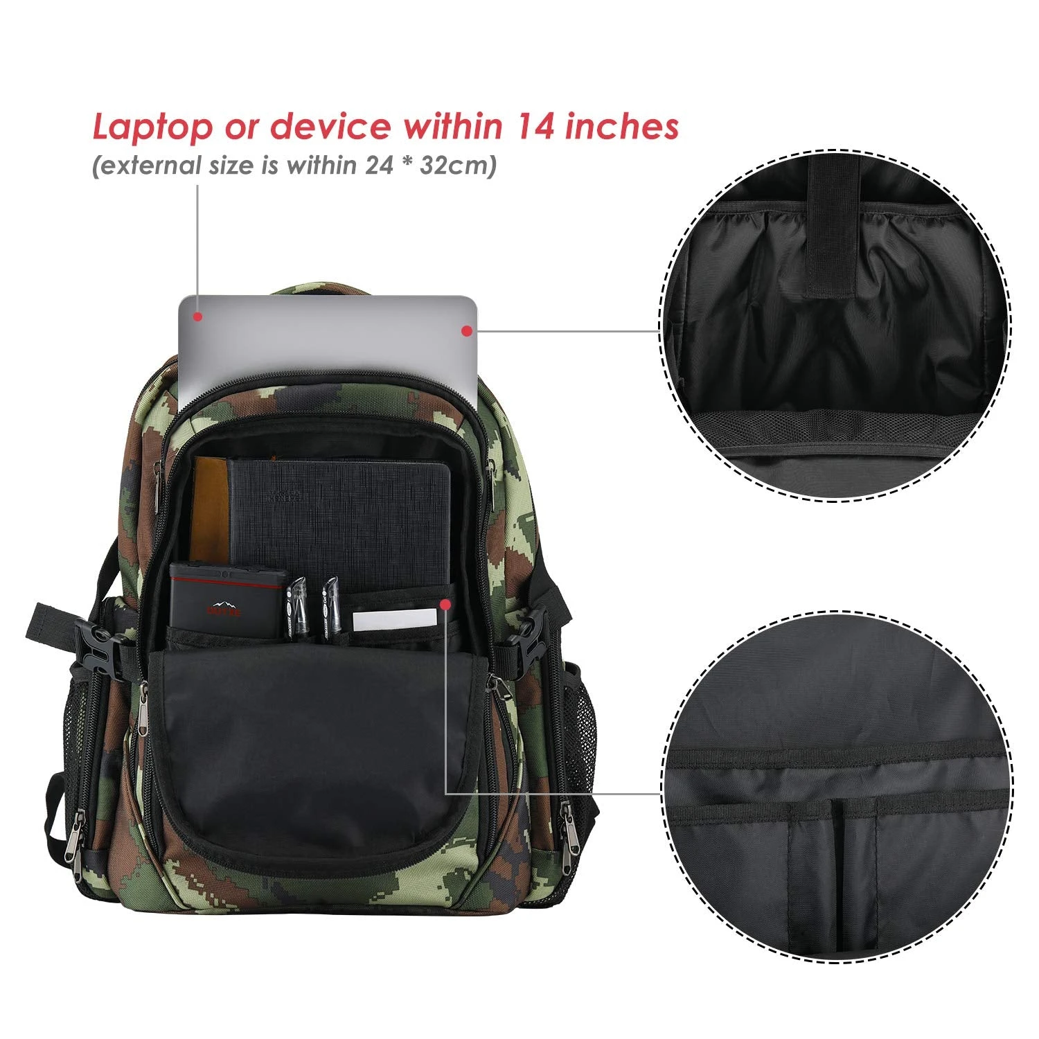 OUTXE Cooler Backpack Insulated Cooler Bag 20L For 14" Laptops Lunch Backpack,Camo 5 OUTXE Cooler Backpack Insulated Cooler Bag 20L For 14" Laptops Lunch Backpack,Camo - Image 5