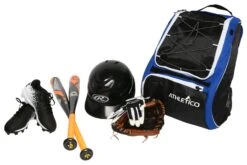 Athletico Baseball Bat Bag - Backpack For Baseball, T-Ball & Softball Equipment & Gear For Youth And Adults | Holds Bat, Helmet, Glove, Shoes | Separate Shoe Compartment & Fence Hook (Blue) -Backpack Shop 71Q7DQ3a3dL