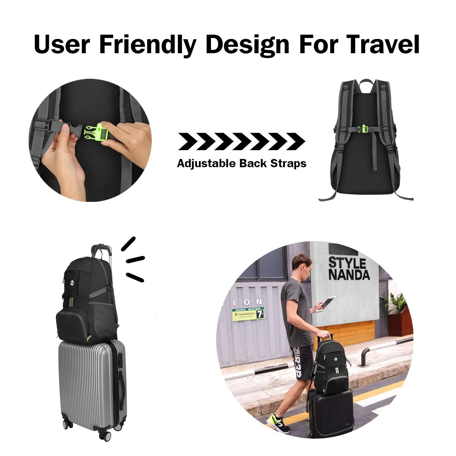 OlarHike Lightweight Travel Backpack, 35L Water Resistant Packable Traveling/Hiking Backpack Daypack For Men & Women, Multipurpose Use, Black 4 OlarHike Lightweight Travel Backpack, 35L Water Resistant Packable Traveling/Hiking Backpack Daypack For Men & Women, Multipurpose Use, Black - Image 4