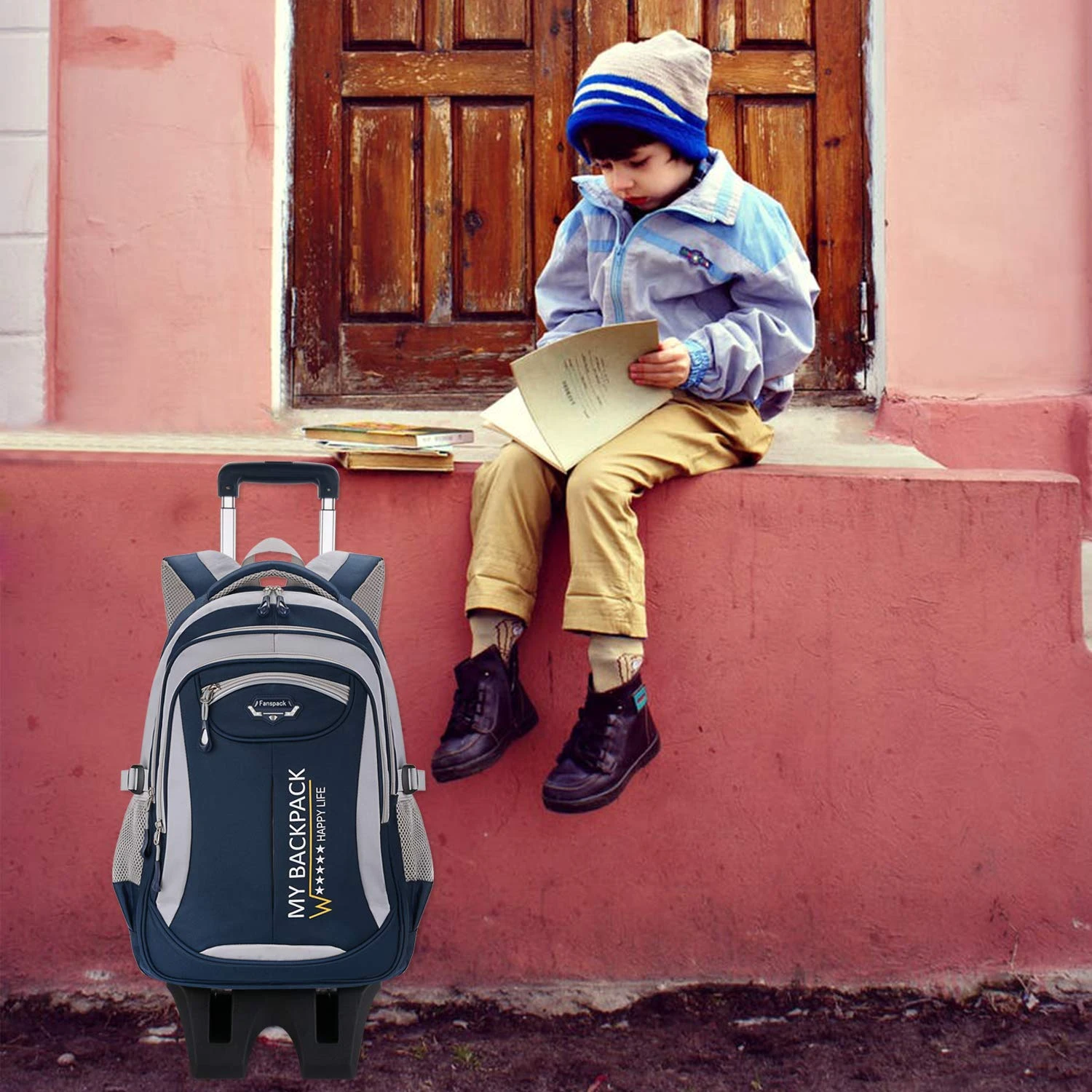 Rolling Backpack, Fanspack Rolling Backpack For Boys Roller Backpack Wheeled Backpack For Kids School Bags Primary School Backpack 7 Rolling Backpack, Fanspack Rolling Backpack For Boys Roller Backpack Wheeled Backpack For Kids School Bags Primary School Backpack - Image 7