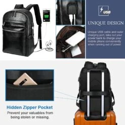 VBG VBIGER Leather Backpack For Mens Travel College Business Waterproof PU Leather Backpack For 15.6 Inch Laptop With USB Charging Port And Headphone Port (Black) -Backpack Shop 71SnCpYPc7L
