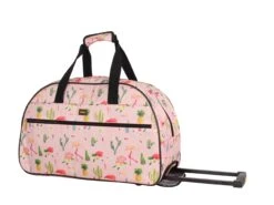 LUCAS Designer Carry On Luggage Collection - Lightweight Pattern 22 Inch Duffel Bag- Weekender Overnight Business Travel Suitcase With 2- Rolling Spinner Wheels (22in, Flamingo)
