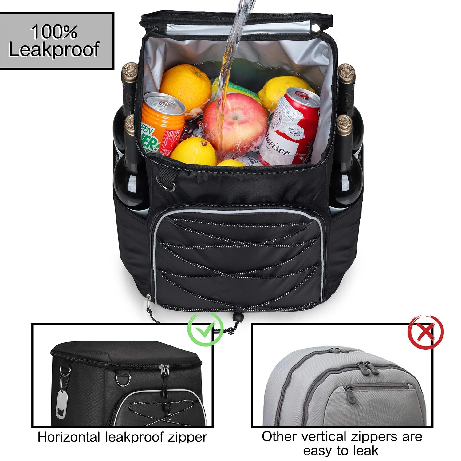 SEEHONOR Insulated Cooler Backpack Leakproof Soft Cooler Bag 25 Cans Black 6 SEEHONOR Insulated Cooler Backpack Leakproof Soft Cooler Bag 25 Cans Black - Image 6