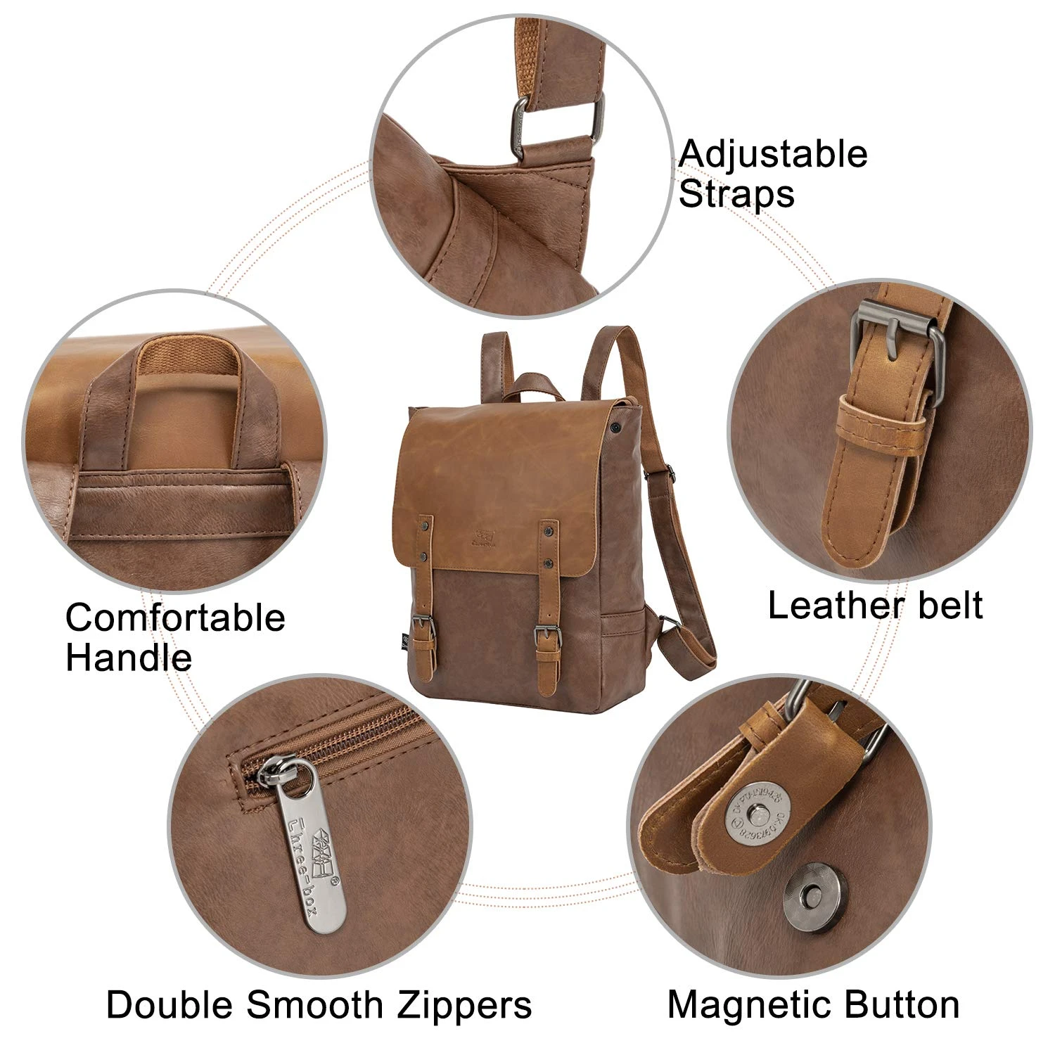 Leather Backpack For Women Men College Laptop Backpack Vintage Backpack Purse 3 Leather Backpack For Women Men College Laptop Backpack Vintage Backpack Purse - Image 3