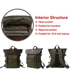Leather Backpack For Men TOPWOLFS Canvas Backpack Vintage Rucksack Fit 15.6" Laptop School Travel Bag -Backpack Shop 71YHaU6AncL