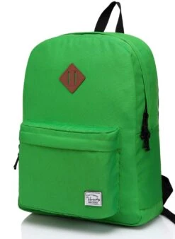 Lightweight Backpack For School, VASCHY Classic Basic Water Resistant Casual Daypack For Travel With Bottle Side Pockets (Green)