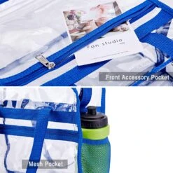 Clear Bag Stadium Approved,Multi-Pockets Clear Tote Bag With Adjustable Shoulder Strap,Perfect For Work, School, Sports Games And Concerts-12 X12 X6(Blue) -Backpack Shop 71Yj8Ga 4IL