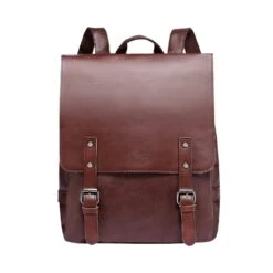 Zebella Vintage Faux Leather Backpack For Women Mens Vegan Leather Back Pack Travel Daypack College Bookbag-Coffee
