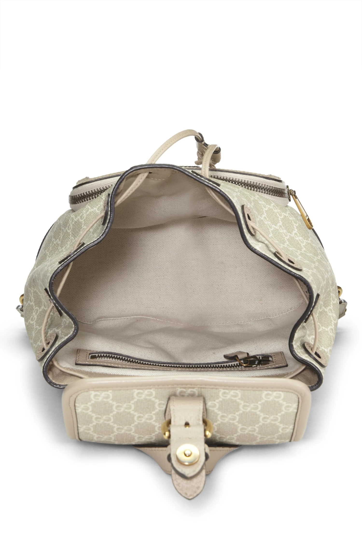 Gucci, Pre-Loved Beige GG Supreme Canvas Interlocking GG Backpack, Beige 2 Gucci, Pre-Loved Beige GG Supreme Canvas Interlocking GG Backpack, Beige - Image 2