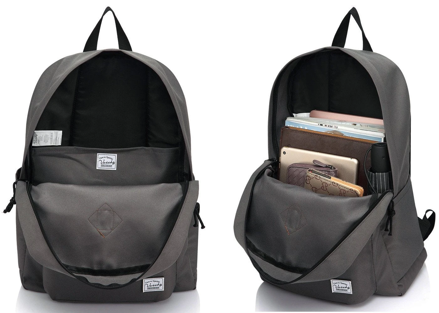 Lightweight Backpack For School, VASCHY Classic Basic Water Resistant Casual Daypack For Travel With Bottle Side Pockets (Gray) 5 Lightweight Backpack For School, VASCHY Classic Basic Water Resistant Casual Daypack For Travel With Bottle Side Pockets (Gray) - Image 5