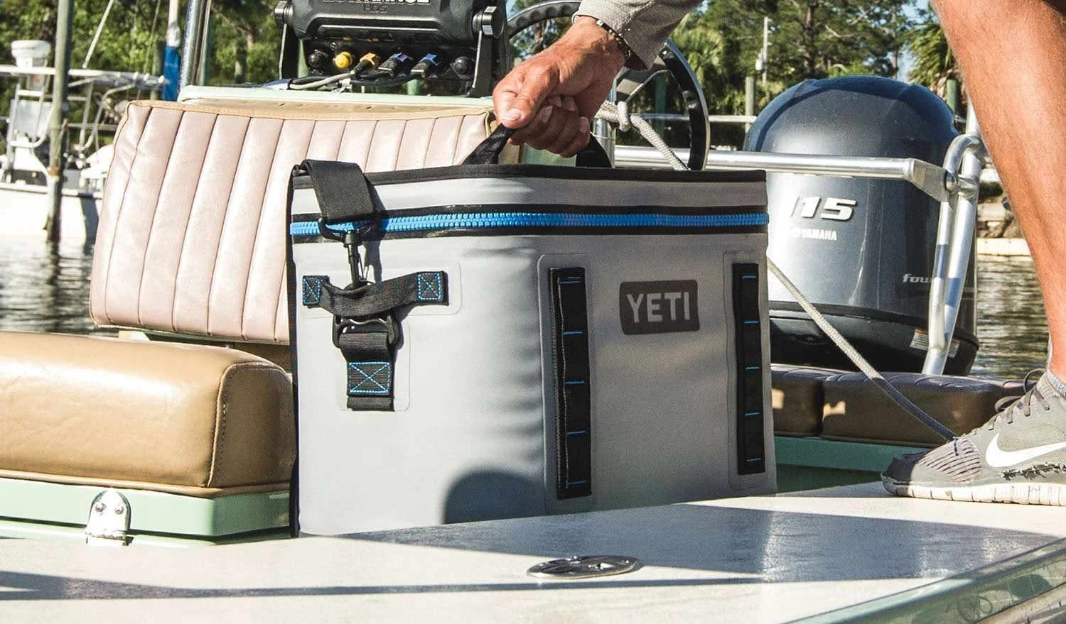 YETI Hopper Flip 18 Portable Cooler, Fog Gray/Tahoe Blue 2 YETI Hopper Flip 18 Portable Cooler, Fog Gray/Tahoe Blue - Image 2