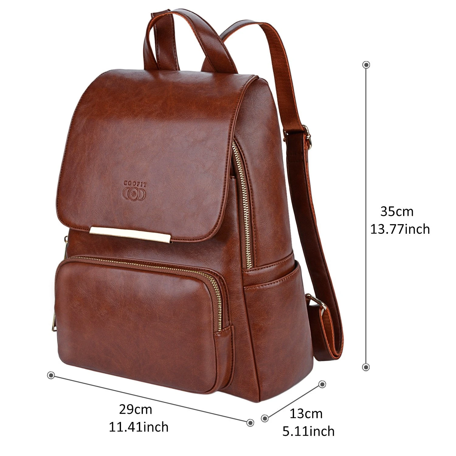 COOFIT PU Leather Backpack School Backpack Casual Daypack With Pouch For Women Brown 3 COOFIT PU Leather Backpack School Backpack Casual Daypack With Pouch For Women Brown - Image 3
