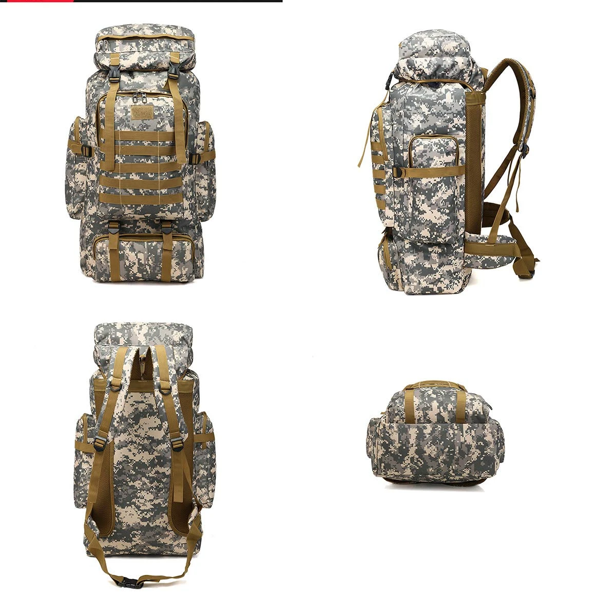 WintMing 70L Large Camping Hiking Backpack Tactical Military Molle Rucksack For Trekking Traveling Oxford Waterproof Mountaineering Pack Large Daypack For Men (Camouflag-B) 4 WintMing 70L Large Camping Hiking Backpack Tactical Military Molle Rucksack For Trekking Traveling Oxford Waterproof Mountaineering Pack Large Daypack For Men (Camouflag-B) - Image 4