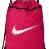 Nike Brasilia Training Gymsack, Drawstring Backpack With Zipper Pocket And Reinforced Bottom, Rush Pink/Rush Pink/White