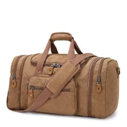 Plambag Canvas Duffle Bag For Travel, 50L Duffel Overnight Weekend Bag(Coffee)